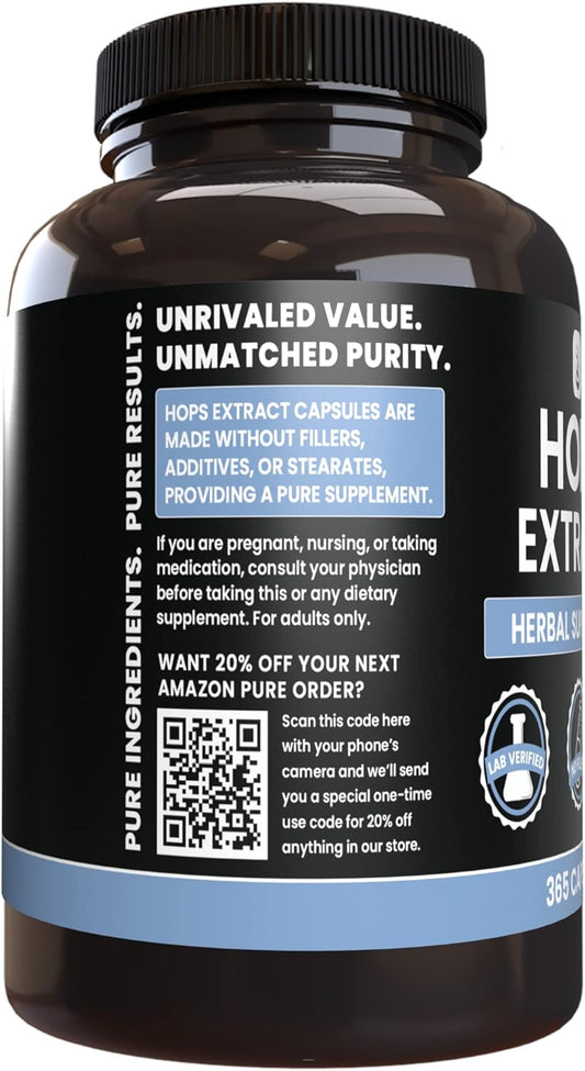 Pure Original Ingredients Hops Extract (365 Capsules) No Magnesium Or Rice Fillers, Always Pure, Lab Verified