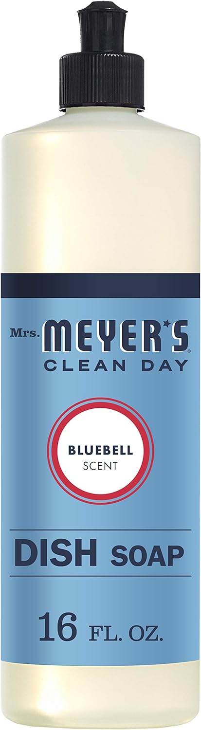 Mrs. Meyer's Clean Day Dishwashing Liquid Dish Soap, Cruelty Free Formula, Bluebell Scent, 16 Ounce (Pack of 3)