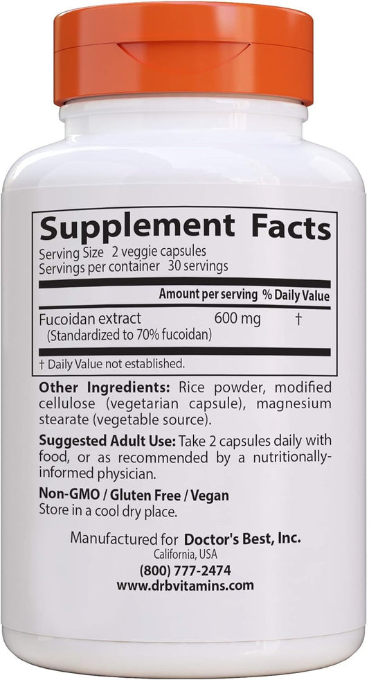 Doctor'S Best Fucoidan 70%, Non-Gmo, Vegan, Gluten Free, 60 Count