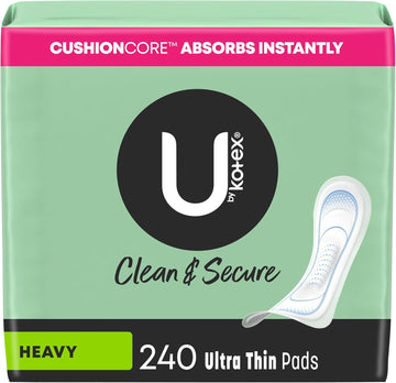 U By Kotex Clean & Secure Ultra Thin Pads, Heavy Absorbency, 240 Count (6 Packs Of 40) (Packaging May Vary)