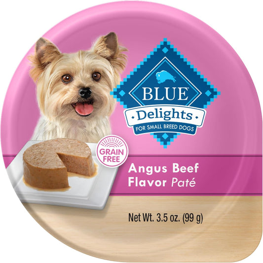 Blue Buffalo Delights Natural Adult Small Breed Wet Dog Food Cups, Pate Style, Angus Beef Flavor In Savory Juice 3.5-Oz (Pack Of 12)