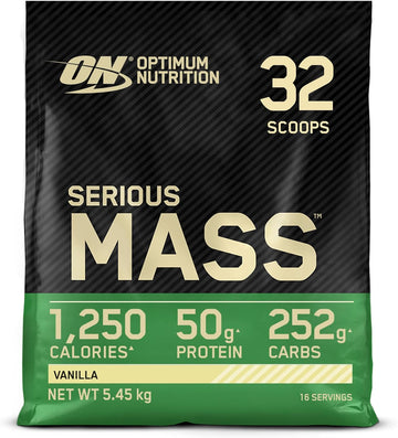 Optimum Nutrition Serious Mass Protein Powder With Creatine, Glutamine, 25 Vitamins And Minerals, Vanilla Flavour, 16 Servings, 5.45Kg