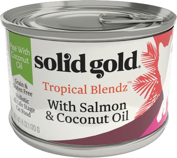 Solid Gold Wet Cat Food Pate For Adult & Senior Cats - Real Salmon & Coconut Oil - Tropical Blendz Grain Free Wet Cat Food For Healthy Digestion, Skin, Coat & Sensitive Stomach - 8Ct/6Oz Can