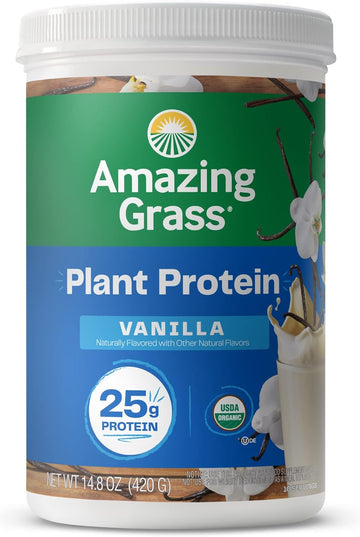 Amazing Grass Vegan Protein Powder, Plant Based Organic Blend With 25G Of Protein, Dairy, Gluten & Soy Free - Creamy Vanilla (10 Servings)