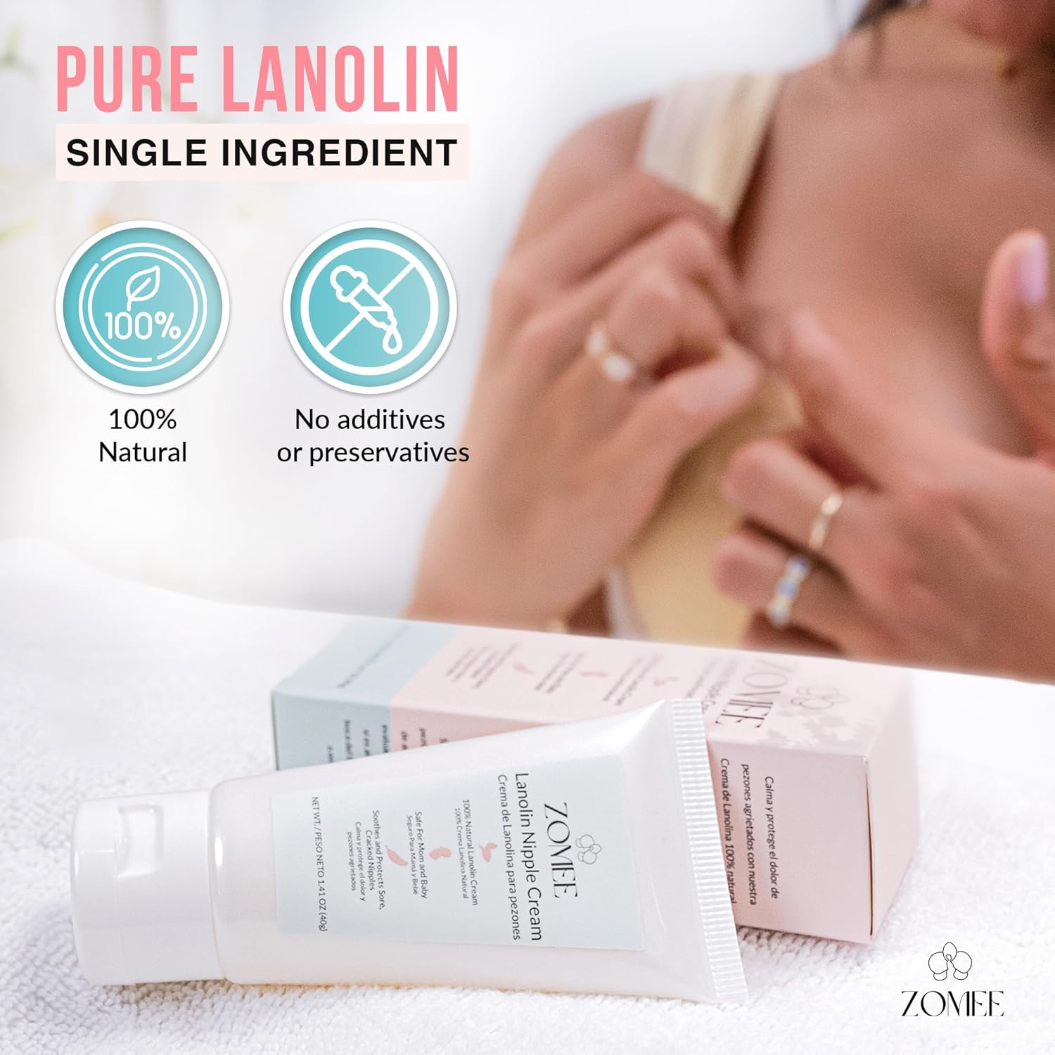 Zomee 2 PACK Lanolin Nipple Cream for Breastfeeding, 100% Natural Ingredient, 1.41 Ounces, Safe for Mom and Babies, Soothes & Protects Sore, Cracked Nipples - Discomfort Relief from Nursing : Baby