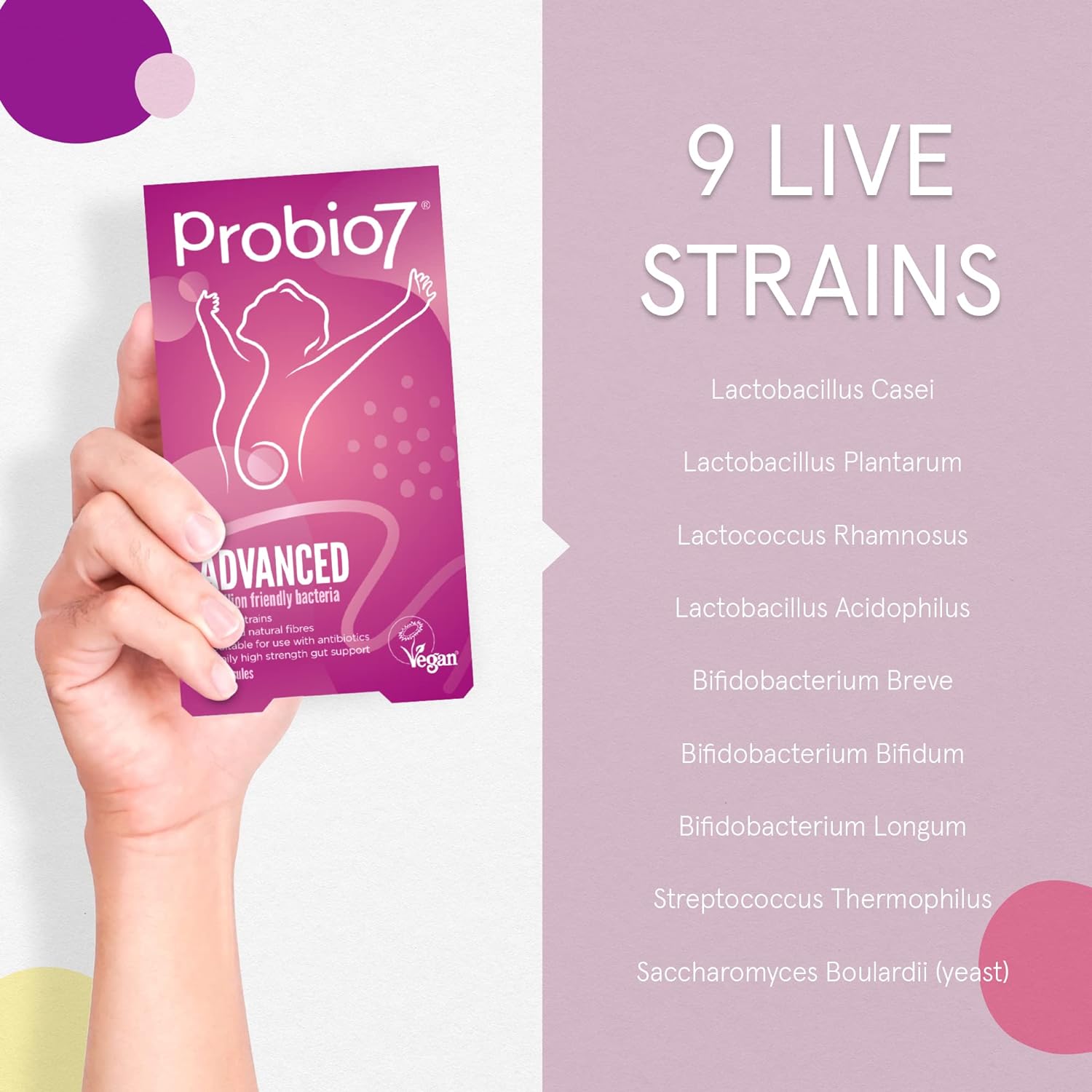 Probio7 Advanced | Friendly Bacteria for Adults | 9 Live Strains | 10 Billion CFU + 2 Types of Prebiotic Fibre (Pack of 120) : Health & Household