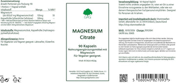 Magnesium Citrate | 125Mg Elemental Magnesium Per Capsule | 90 Vegan Capsules | G&G Vitamins