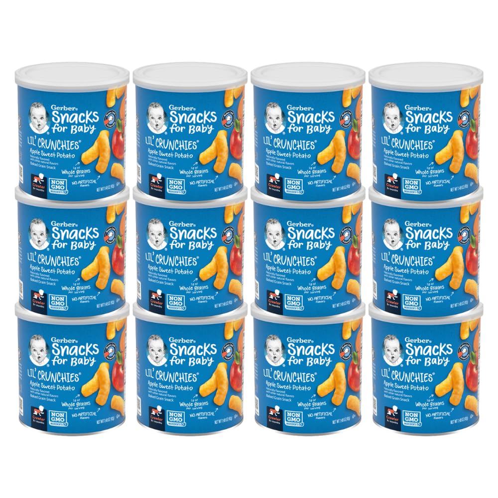 Gerber Lil' Crunchies Whole Grain Apple And Sweet Potato Flavored, Non Gmo, Crawler Stage And Up (1.48 Ounce (Pack Of 12))