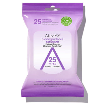 Almay Face Makeup Remover Wipes, Longwear & Waterproof, Hypoallergenic, Fragrance Free, Dermatologist & Ophthalmologist Tested, 25 Count (Pack Of 1)