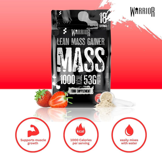 Warrior Mass Protein Powder – 5.04Kg – Serious Mass Gainer – High Calorie, Weight Gain Supplement – 61G Of Protein, 18 Servings, 1000+ Calories Shake, Supports Muscle Growth (Strawberry Crème, 5Kg)