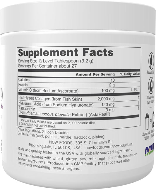 Now Foods Solutions, Aquatic Beauty Plus Marine Collagen From Wild-Caught Fish And Astaxanthin Powder, 3-Ounce