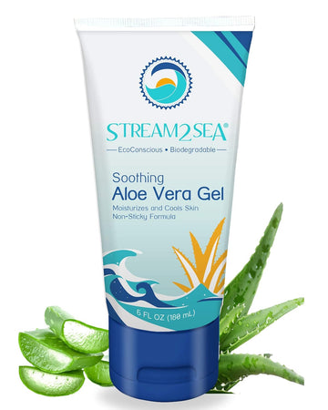 STREAM 2 SEA Soothing Aloe Vera Gel, Reef Safe Paraben Free All Natural Underwater Sting and Sunburn Relief, After Sun Care for Face and Body Easy to Absorb Hydration Moisturizing Formula, 6 Fl oz