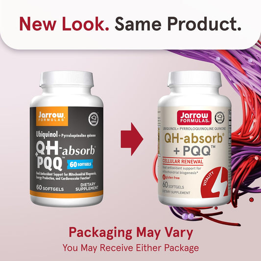 Jarrow Formulas Qh-Absorb + Pqq, Dietary Supplement, Antioxidant Support For Mitochondrial Biogenesis, Cellular Energy Production And Cardiovascular Health, 60 Softgels, 60 Day Supply, Pack Of 12
