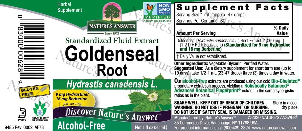 Nature's Answer Alcohol-Free Golden Seal Root 1 Extract | 9mg of Hydrastine and 16mg of Berberine Per Serving | Natural Immune Booster | Promotes Lung Health | Single Count