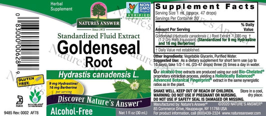 Nature's Answer Alcohol-Free Golden Seal Root 1 Extract | 9mg of Hydrastine and 16mg of Berberine Per Serving | Natural Immune Booster | Promotes Lung Health | Single Count
