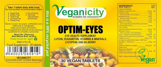 Veganicity Optim-Eyes : Vision And Eye Health : 30 Tablets, In A Planet-Friendly 99% Recycled Pot