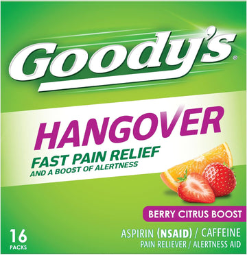 Goody's Hangover Powders, Fast Pain Relief & Boost Of Alertness, Berry Citrus Flavor Dissolve Packs, 16 Individual Packets