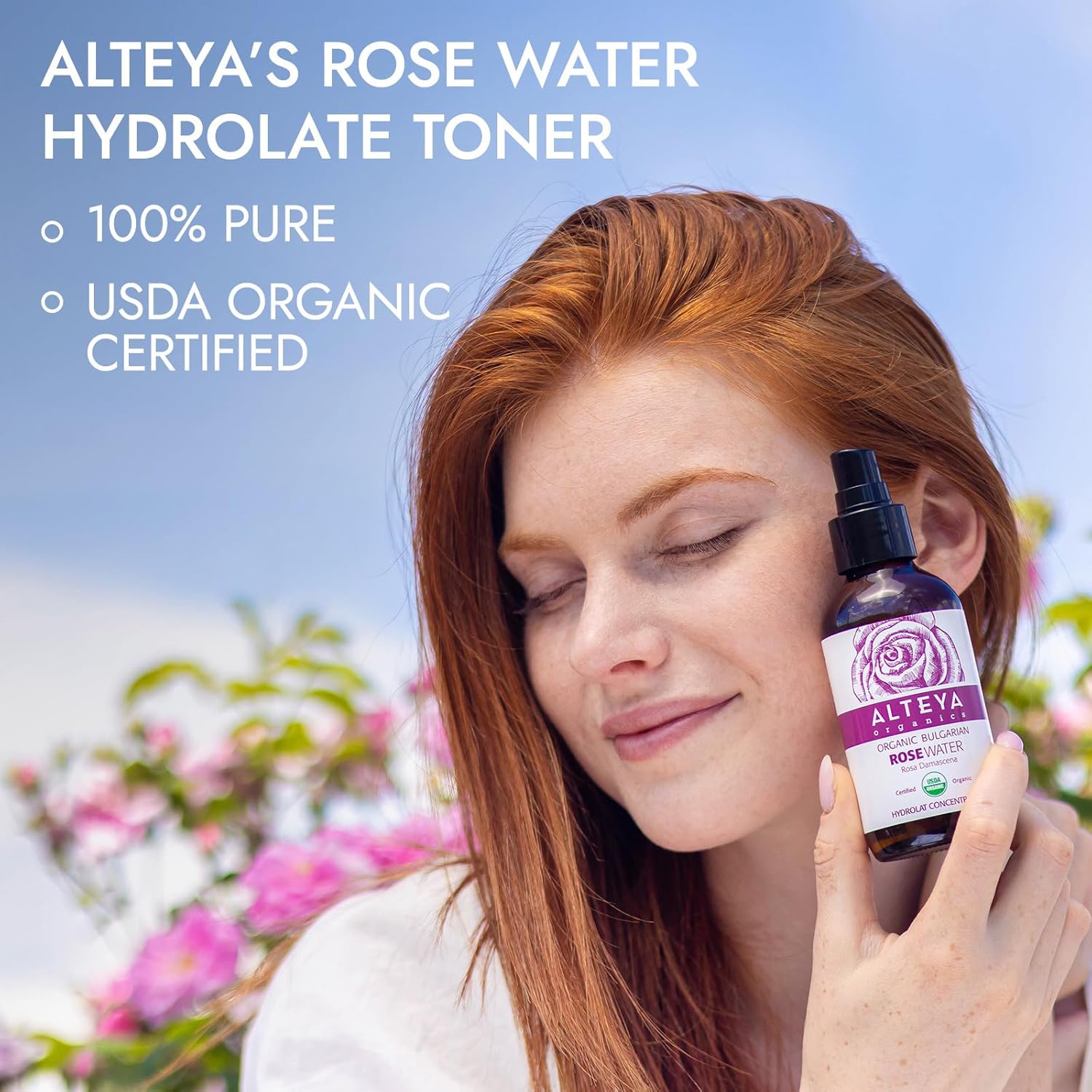Alteya Organics Rose Water Usda Certified Organic Facial Toner, 4 Fl Oz/120Ml Pure Bulgarian Rosa Damascena Flower Water, Award-Winning Moisturizer Amber Glass Spray Bottle : Beauty & Personal Care