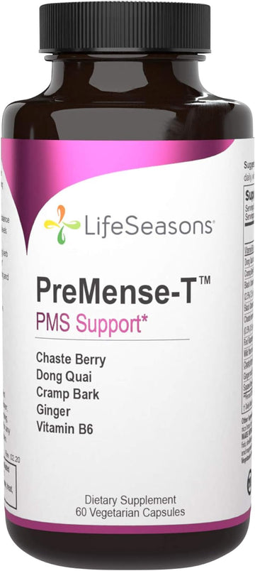 PreMense-T - PMS Relief Supplement - Ginger, Cramp Bark, Black Cohosh, Dong Quai, Chasteberry & Vitamin B6 - Supports Hormonal Imbalance, Bloating, Cramping & Breast Tenderness - 60 Capsules
