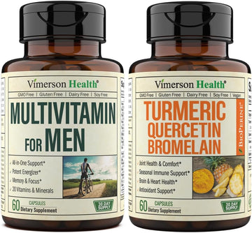 Vimerson Health Men's Multivitamin + Turmeric Bromelain Quercetin Bundle. Supports Healthy Immune Response, Helps with Energy & Performance, Muscle and Joint Health, Antioxidant Properties