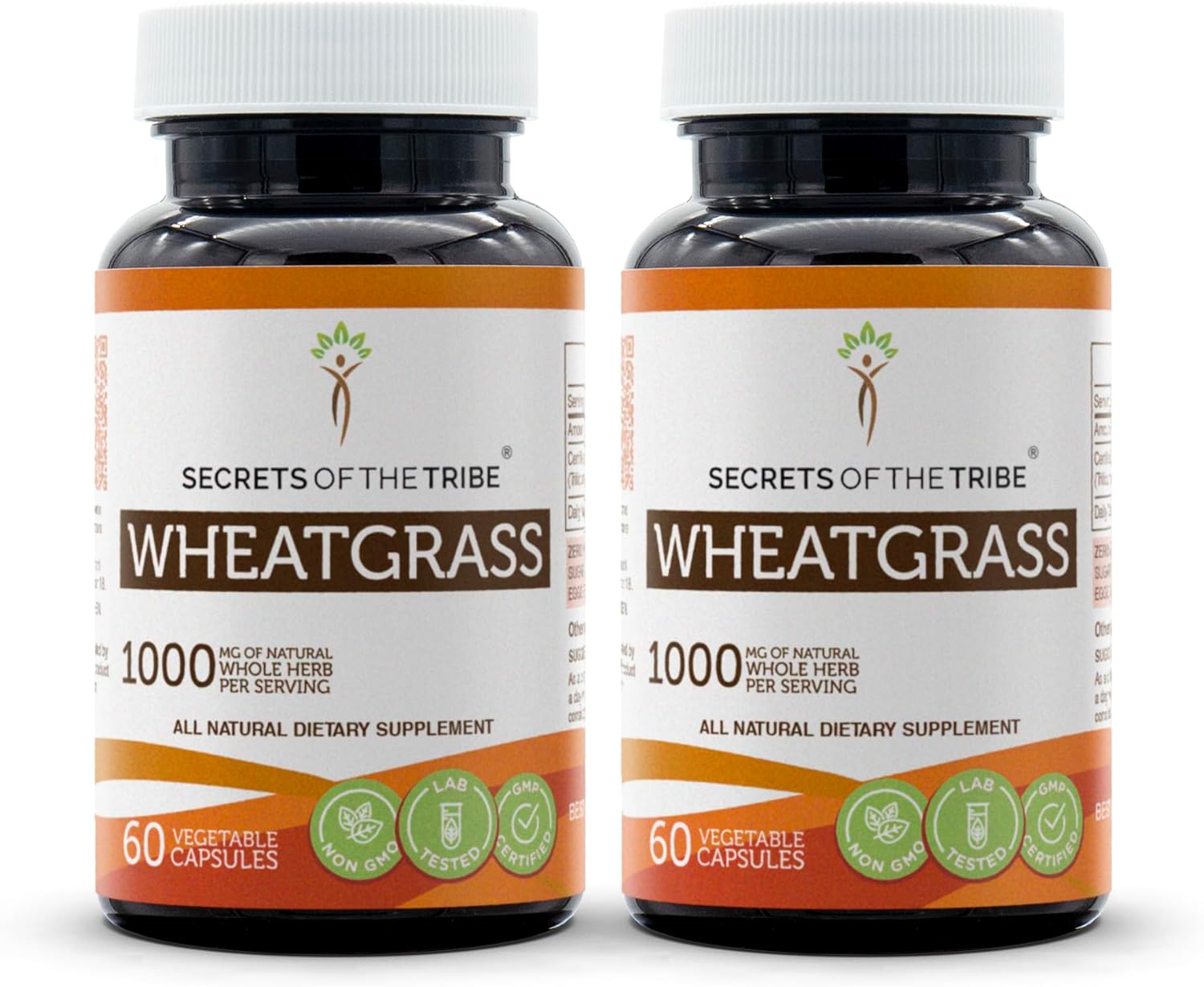 Secrets Of The Tribe Wheatgrass 60 Capsules(2 Pcs.), 1000 Mg, Wheatgrass (Triticum Aestivum) Dried Leaf (2X60 Capsules)