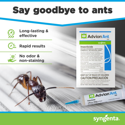 Advion Ant Gel Bait, 1 30-Gram Tube, 1 Plunger And 1 Tip, Effective Ant Bait, Formulated With 0.05% Indoxacarb, Indoor And Outdoor Use, Ant Killer Gel For Control Of Most Major Ant Species