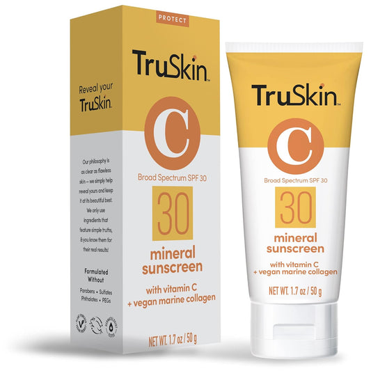 Truskin Mineral Face Sunscreen Spf 30 – Broad Spectrum Mineral Sunscreen For Face With Zinc Oxide, Vitamin C & Vegan Marine Collagen – Lightweight Sunscreen For Sensitive Skin, 1.7 Fl Oz