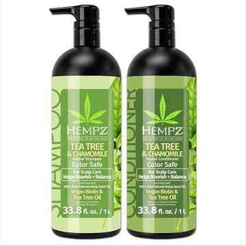 Hempz Hair Shampoo & Conditioner Set - Tea Tree & Chamomile For Dry, Damaged And Color Treated Hair, Hydrating, Softening, Moisturizing With Vegan Biotin For Scalp Care Duo Set - 33.8 Fl Oz