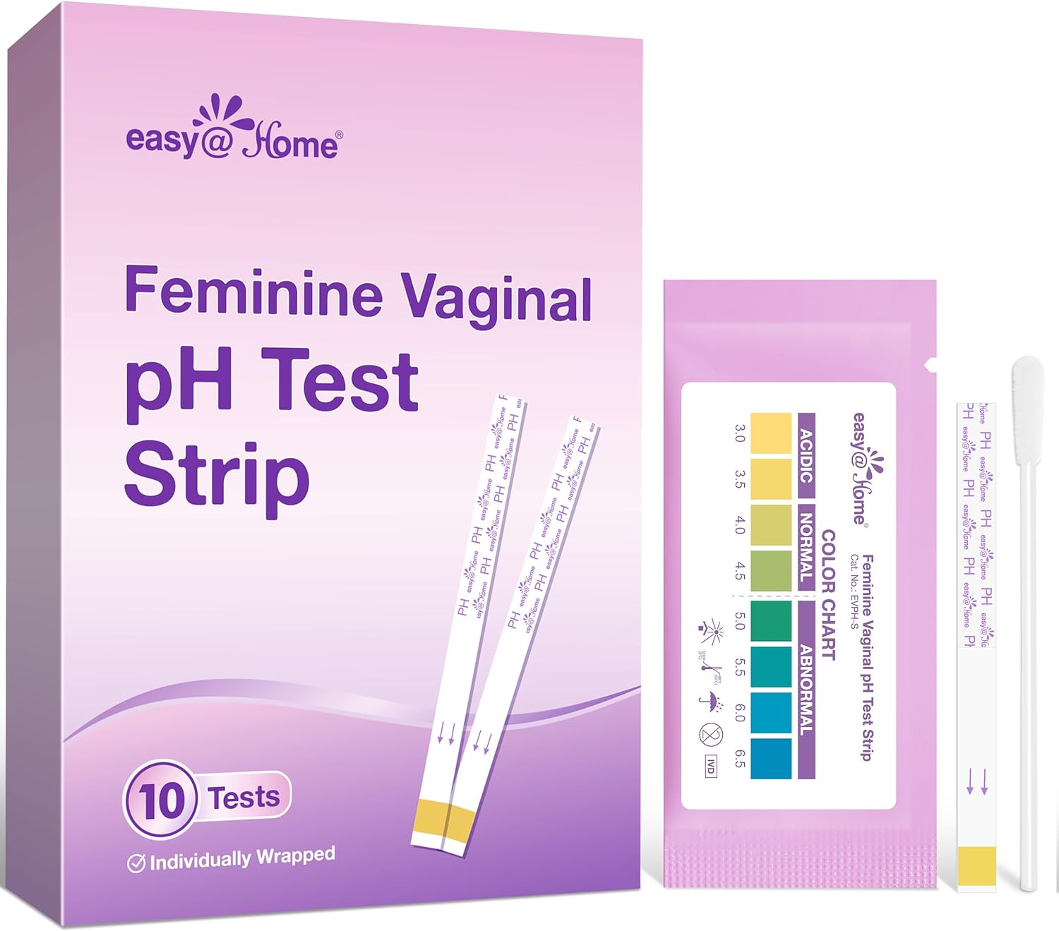 Easy@Home Vaginal pH Test -10 Strips | BV Test Kit at Home for Women | Yeast Infection Test + pH Balance for Women