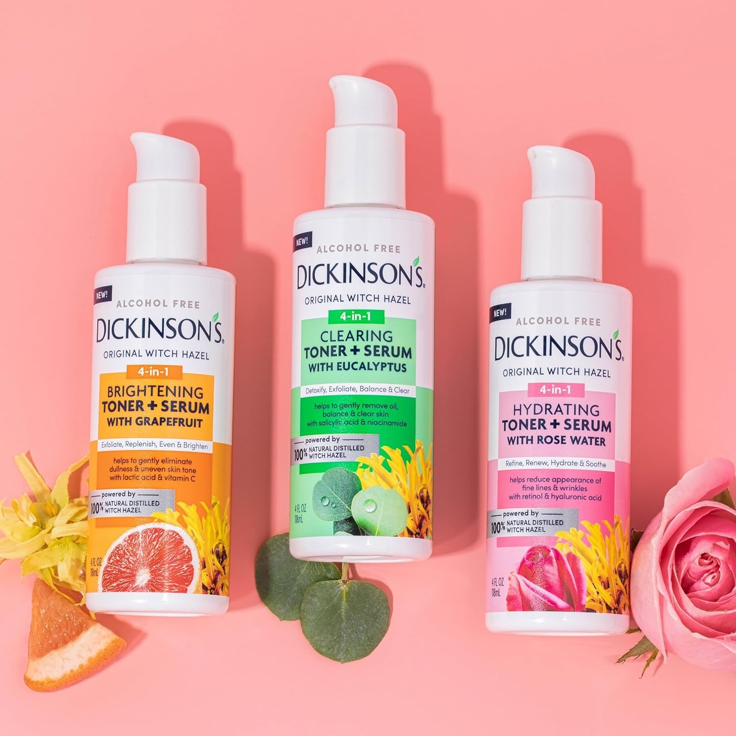 Dickinson'S Original Witch Hazel Clearing Toner + Serum With Eucalyptus | 100% Natural Distilled Witch Hazel | Alcohol-Free | Detoxifies & Tones Skin | Unclogs Pores | 4 Fl Oz : Beauty & Personal Care