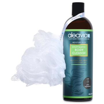 Aleavia Enzymatic Body Cleanse With Loofah Poof – Fragrance-Free Organic & All-Natural Prebiotic, Vegan Body Wash – Sulfate-Free Body Cleanser – 16 Oz