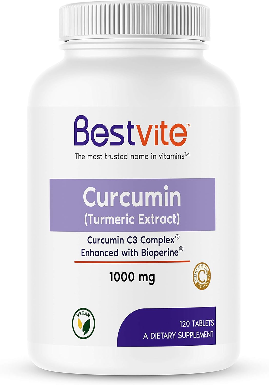 Curcumin 1000mg (Turmeric)(120 Tablets) Made with Curcumin C3 Complex & Bioperine - Standardized to 95% Curcuminoids - Vegan