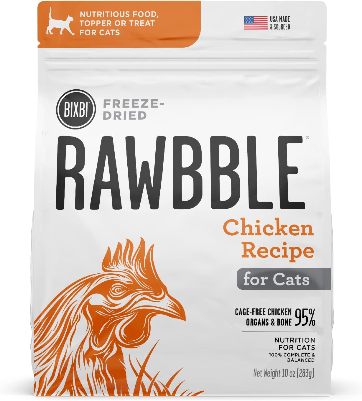 Bixbi Rawbble Freeze Dried Cat Food, Chicken Recipe, 3.5 Oz - 95% Meat And Organs, No Fillers - Pantry-Friendly Raw Cat Food - Usa Made