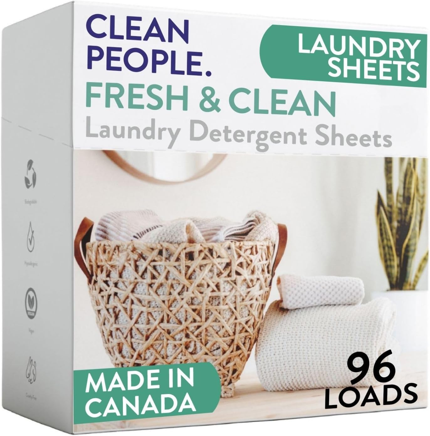 The Clean People Laundry Detergent Sheets - Hypoallergenic Laundry Soap - Ultra Concentrated, Recyclable Packaging, Stain Fighting - Fresh Scent, 96 Pack