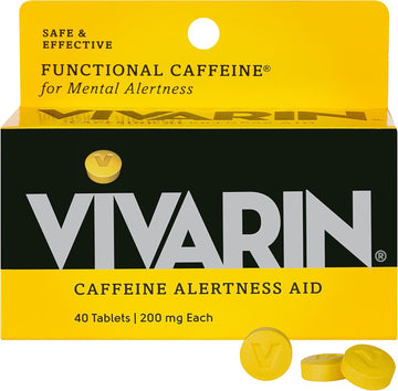 Vivarin, Caffeine Pills, 200Mg Caffeine Per Dose, Safely And Effectively Helps You Stay Awake, No Sugar, Calories Or Hidden Ingredients, Energy Supplement, 40 Tablets