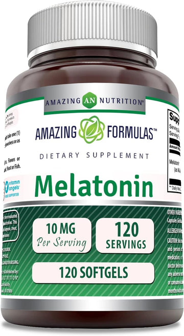 Amazing Nutrition Melatonin Supplement | 10 Mg Per Serving | 120 Softgels | Non-GMO | Gluten Free | Made in USA