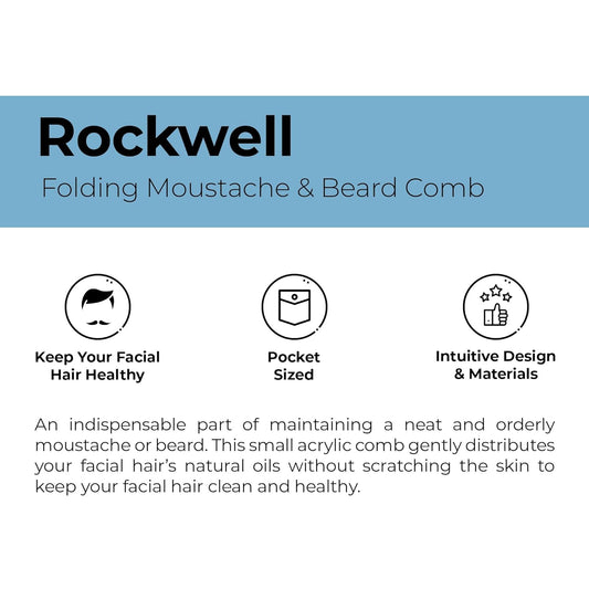 Rockwell Folding Beard & Moustache Comb - Pocket-Size, Durable, Anti-Static Acetate Comb | Supports A Healthy Beard And Moustache
