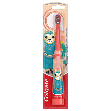 Colgate Kids Battery Powered Toothbrush, Kids Battery Toothbrush with Included AA Battery, Extra Soft Bristles, Flat-Laying Handle to Prevent Rolling, Llama Toothbrush, 1 Pack