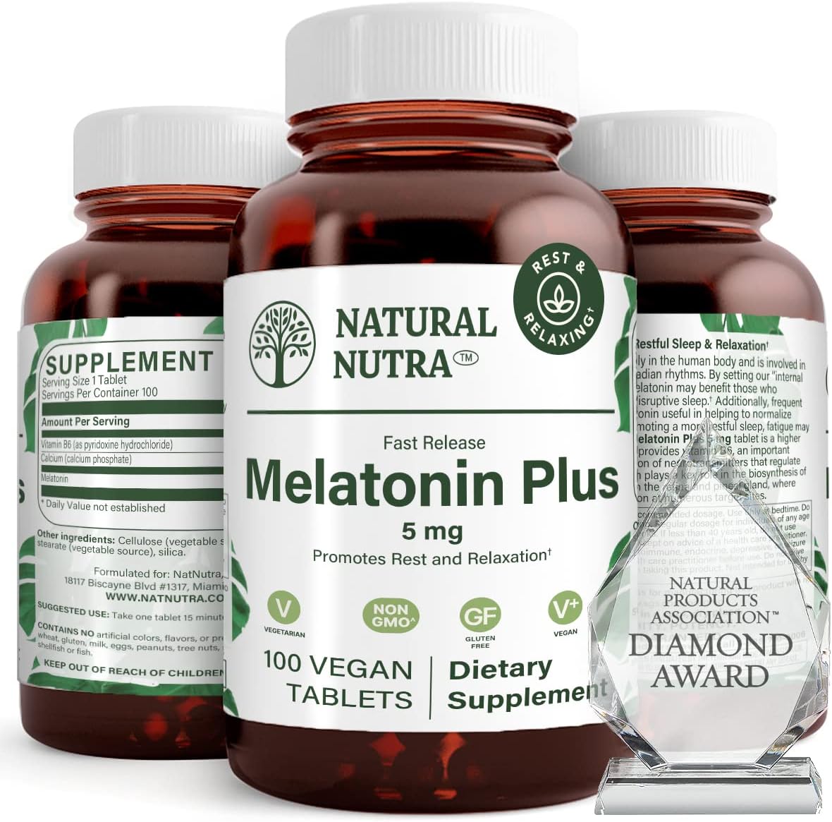 Natural Nutra Vegan Melatonin 5Mg With Vitamin B6, Fast Dissolve, Melatonin With Calcium For Optimal Sleep, Help To Normal Sleep, Gluten Free, 100 Tablets