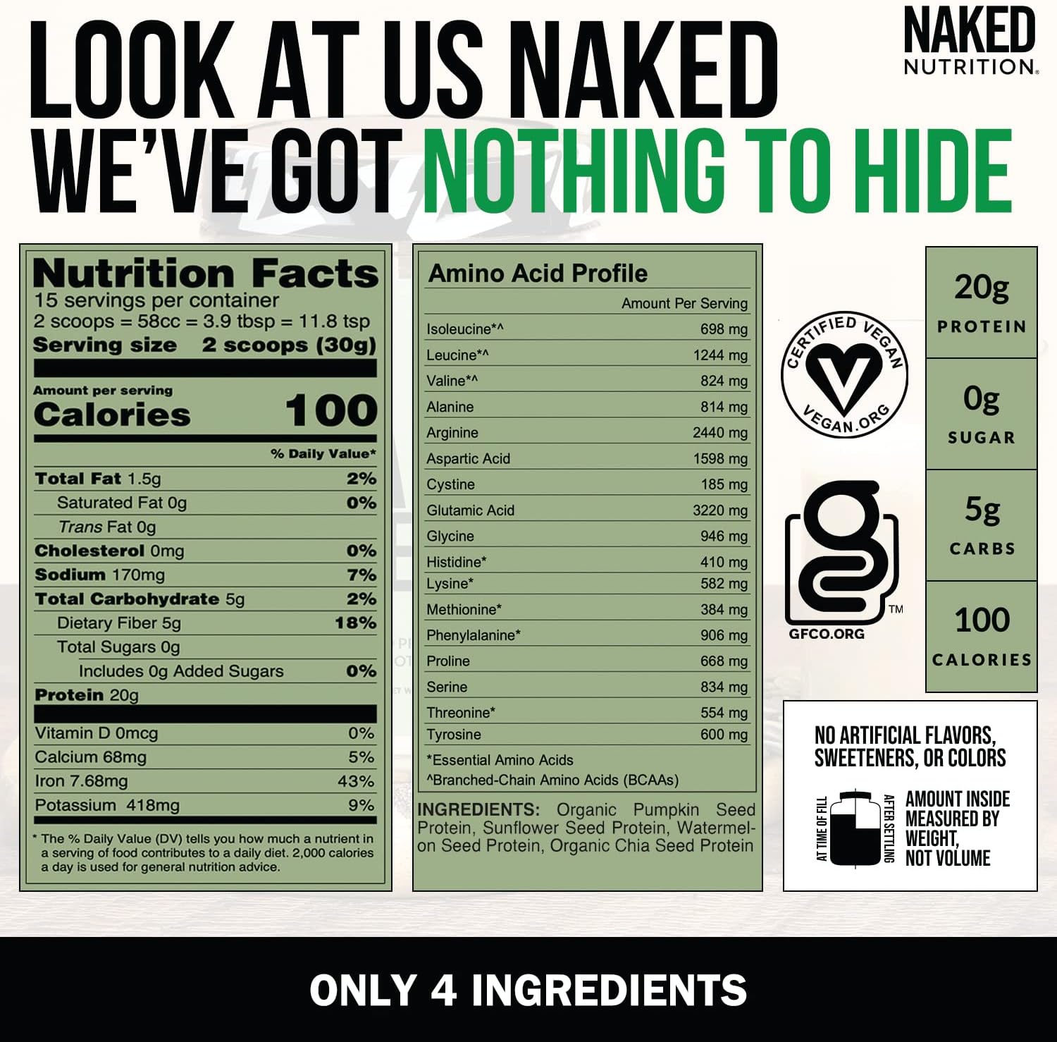 NAKED nutrition Naked Seed - 4 Seed Protein Powder, Only 4 Ingredients - Chia, Watermelon, Sunflower and Pumpkin Seed - Gluten-Free, Soy Free, Vegan, No Gmos, No Artificial Sweeteners - 15 Servings : Health & Household