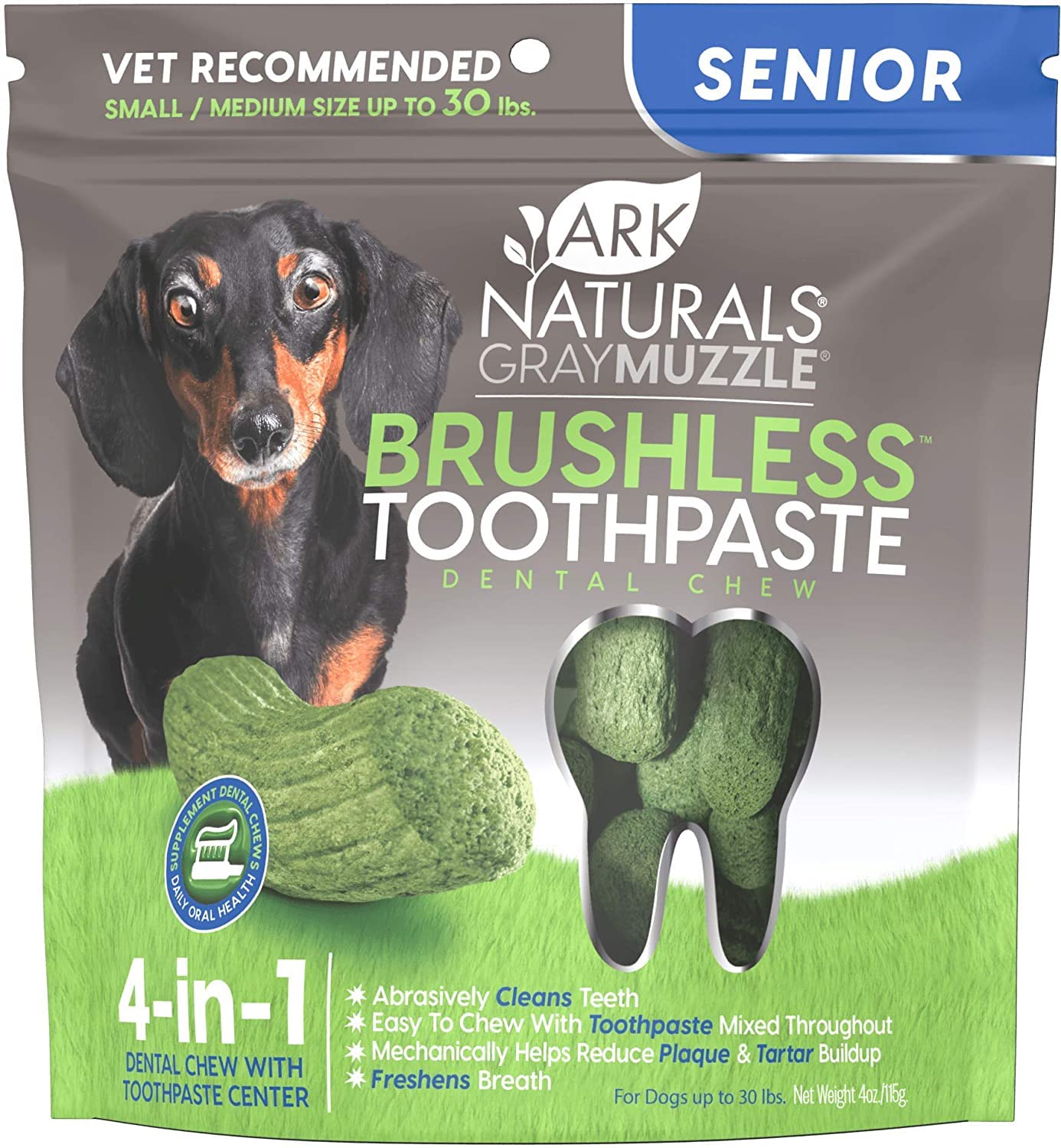 Ark Naturals Gray Muzzle Brushless Toothpaste, Senior Dog Dental Chews For Small & Medium Breeds