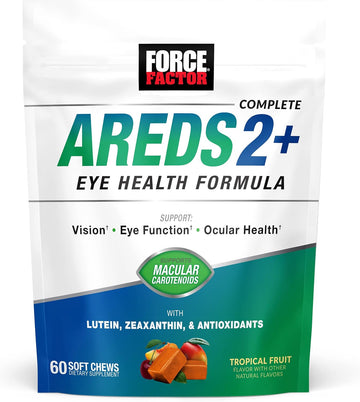 Force Factor Areds2+ Eye Vitamins With Lutein & Zeaxanthin, Areds 2 Formula To Support Macular Carotenoids, Eye Health Supplements For Adults To Support Vision, Tropical Punch Flavor, 60 Soft Chews