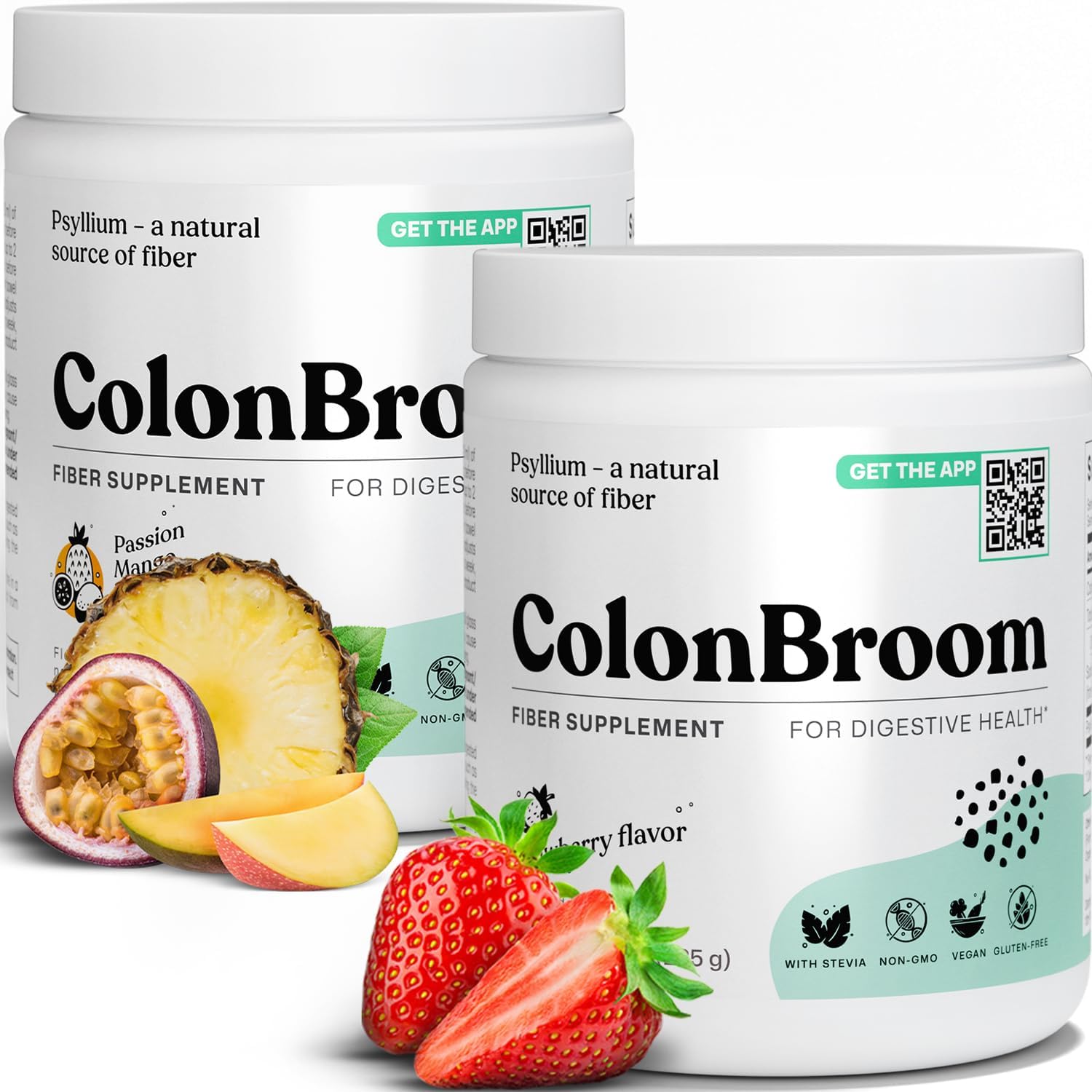 Colonbroom Psyllium Husk Powders (Strawberry & Tropical Fruits, 100 Servings) Colon Cleanse For Bloating Relief & Gut Health - Colon Broom Fiber Powder Drink - Vegan, Non-Gmo Fiber Powder Supplement