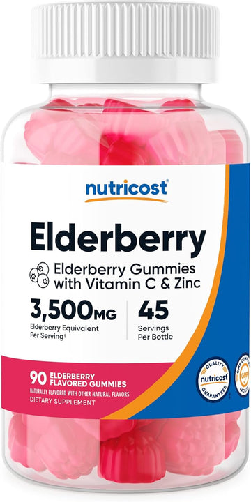 Nutricost Elderberry Gummies With Vitamin C & Zinc 90 Gummies - Gluten Free, Vegetarian