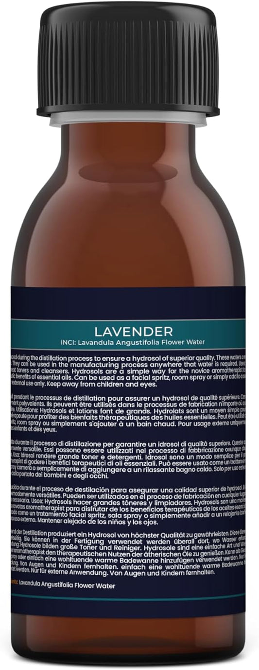 Mystic Moments | Lavender Natural Hydrosol Floral Water 125Ml | Perfect For Skin, Face, Body & Homemade Beauty Products Vegan Gmo Free