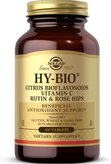 Solgar HY-BIO, 100 Tablets - Antioxidant & Immune Support - Citrus Bioavonoids, Vitamin C, Rutin & Rose Hips - Non-GMO, Vegan, Gluten Free, Dairy Free, Kosher - 100 Servings