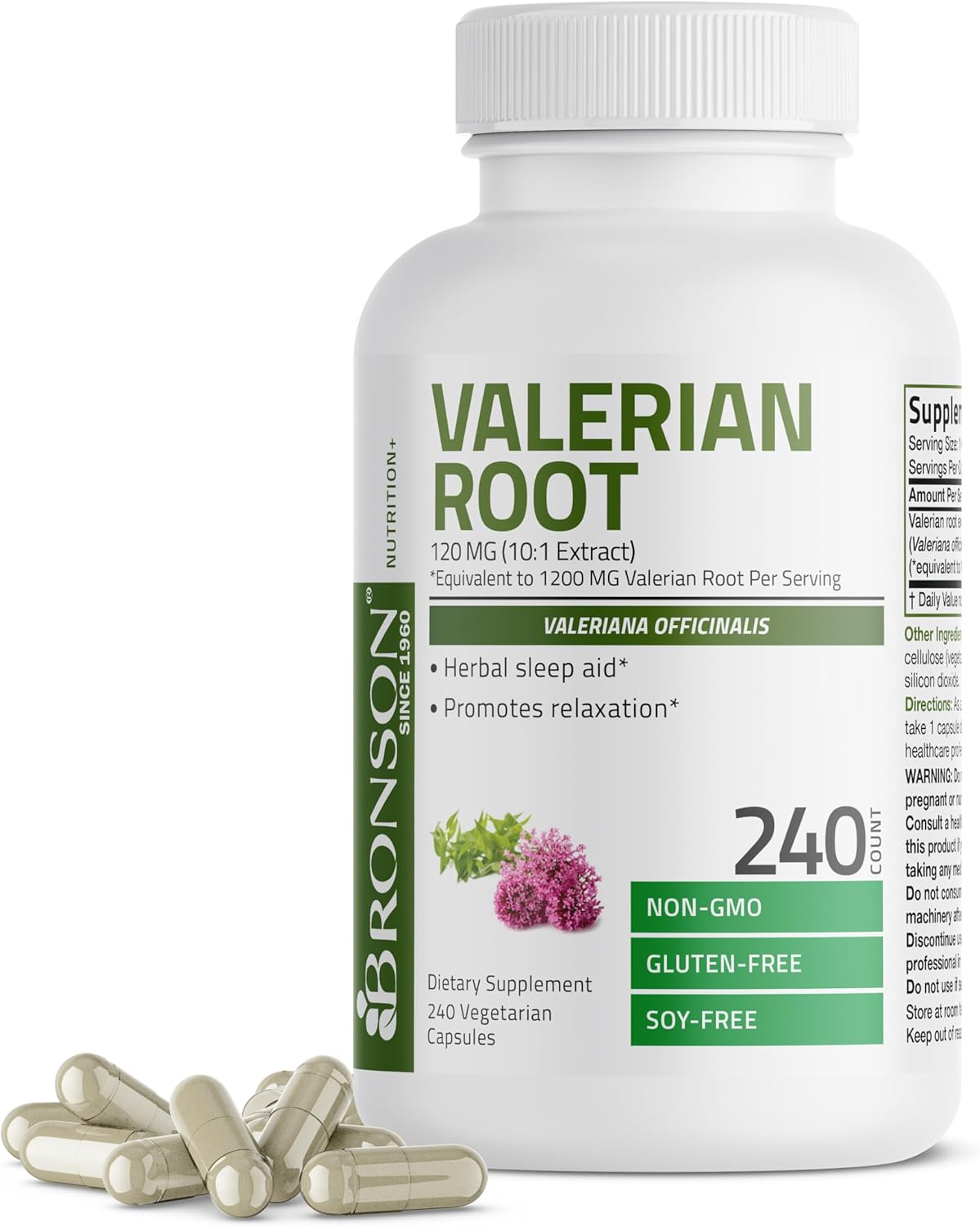 Bronson Valerian Root Capsules - Valerian Officinalis - Promotes Relaxation - Non-Gmo, Soy-Free Gluten-Free, 240 Vegetarian Capsules