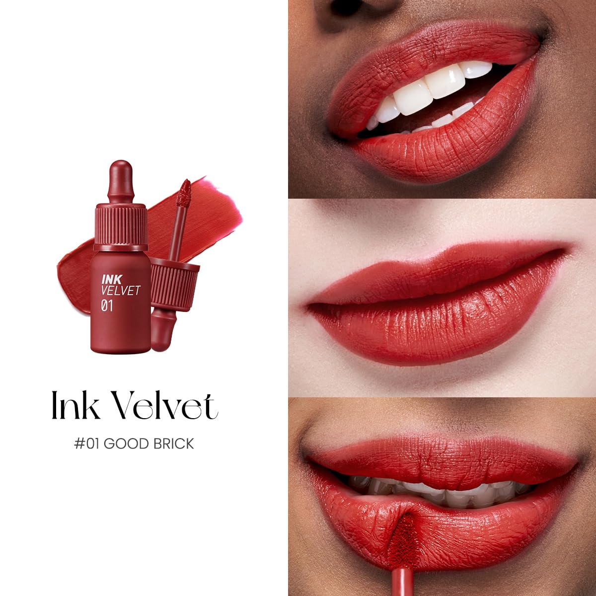 Peripera Ink The Velvet Lip Tint, High Pigment Color, Longwear, Weightless, Not Animal Tested, Gluten-Free, Paraben-Free (001 Good Brick)