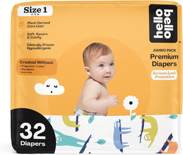 Hello Bello Premium Baby Diapers Size 1 I 32 Count Of Disposable, Extra-Absorbent, Hypoallergenic Baby Diapers With Snug And Comfort Fit I Sleepy Sloth