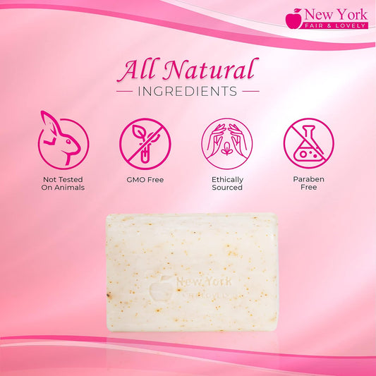 New York Fair And Lovely Exfoliating Soap | 200G / 7 Oz | Moisturiser Bar, Natural Skin, Brightening For Face & Body, With Shea Butter, Coconut Oil And Apricot